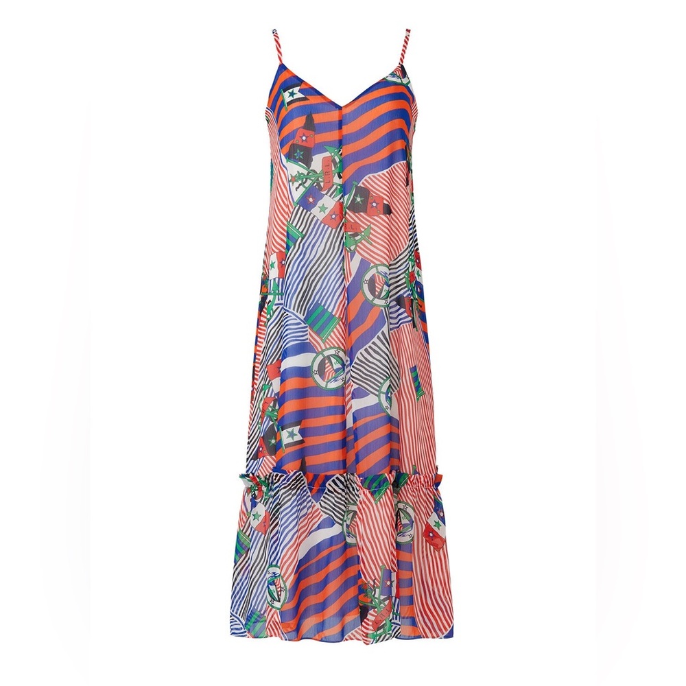 LAUREN RALPH LAUREN GEORGETTE NAUTICAL MAXI DRESS SIZE 16 - Picture 4 of 8